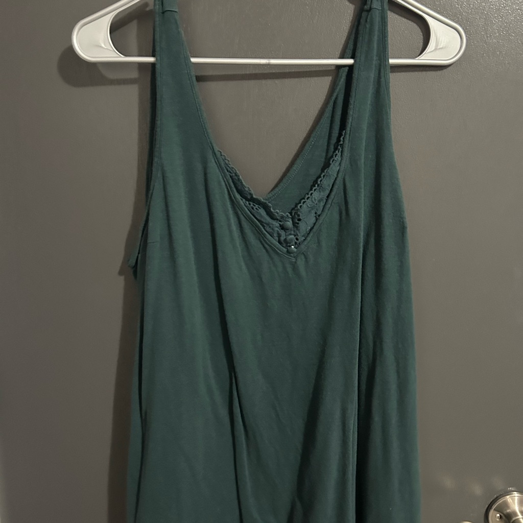 Green Tank Top With Detailed Hem And Buttons!